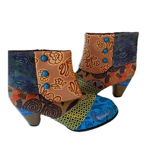 Ankle Boots patchwork Colorful Tapestry‎  Zip Size 6.5 festival  hippie boho